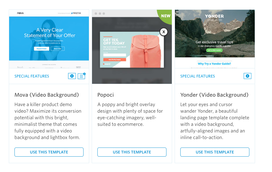 Landing page template gallery